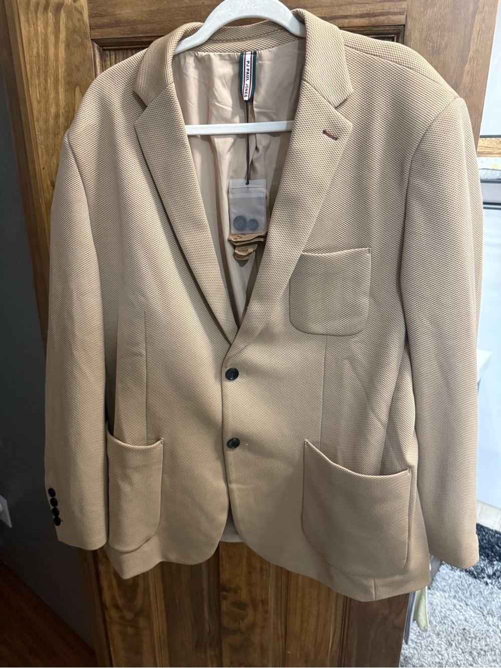 Men's Beige Textured Sport Coat - Classic Notch Lapel Blazer